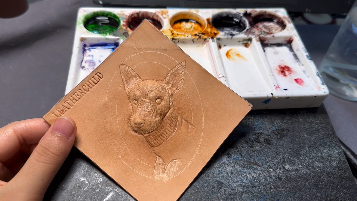 Leatherchild Handcrafted Italian Veg-Tanned Leather Pet Bag Charm & Keychain - Gifts & Decorations | Oil Painting Background (Custom-made 28-35 Days)