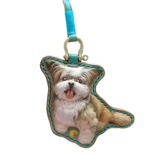 Leatherchild hyper-realistic Custom Pet full Body Portrait Keychains, Bag Tags, Luggage Tags – Handmade Leather Art Keepsake or Gift – (Customization Time: 60-90 Days)Artist: Ms.Tao