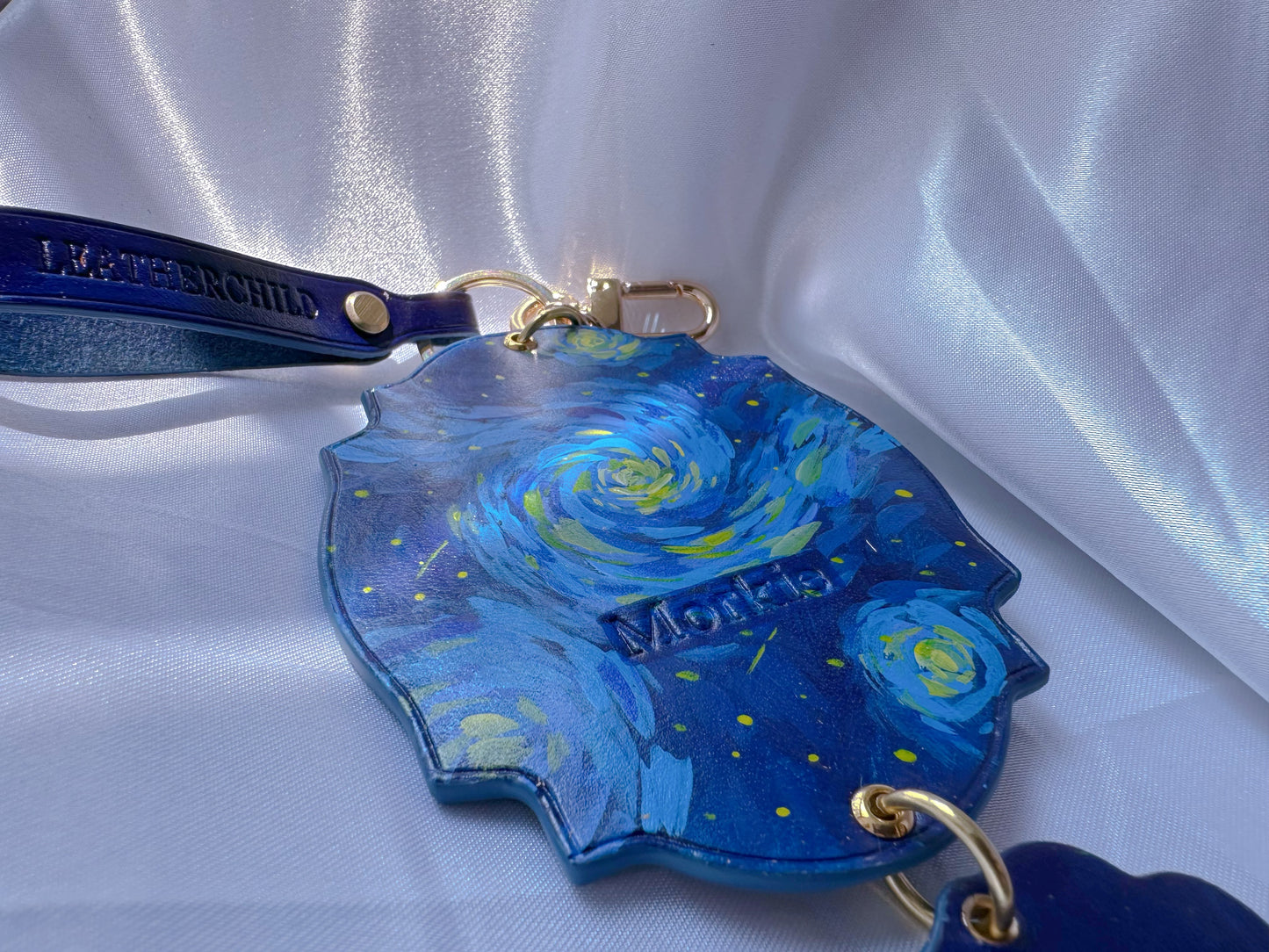 Leatherchild Handcrafted Italian Veg-Tanned Leather Pet Bag Charm & Keychain - Gifts & Decorations | Oil Painting Background (Custom-made 28-35 Days)