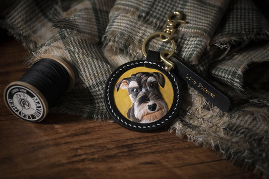 Leatherchild (Double sided)Handcrafted Italian Veg-Tanned Leather Pet Keychain - Gifts & Decorations 【1832】 (custom-made 28-35 days)