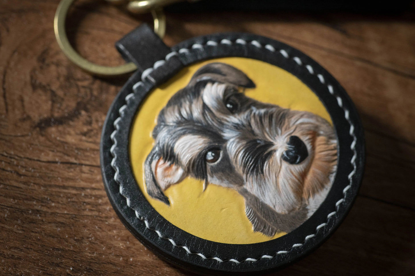Leatherchild (Double sided)Handcrafted Italian Veg-Tanned Leather Pet Keychain - Gifts & Decorations 【1832】 (custom-made 28-35 days)