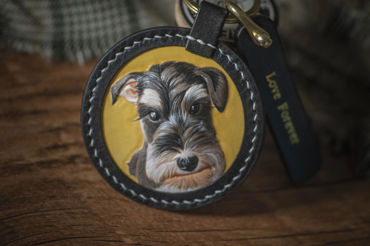 Leatherchild (Double sided)Handcrafted Italian Veg-Tanned Leather Pet Keychain - Gifts & Decorations 【1832】 (custom-made 28-35 days)