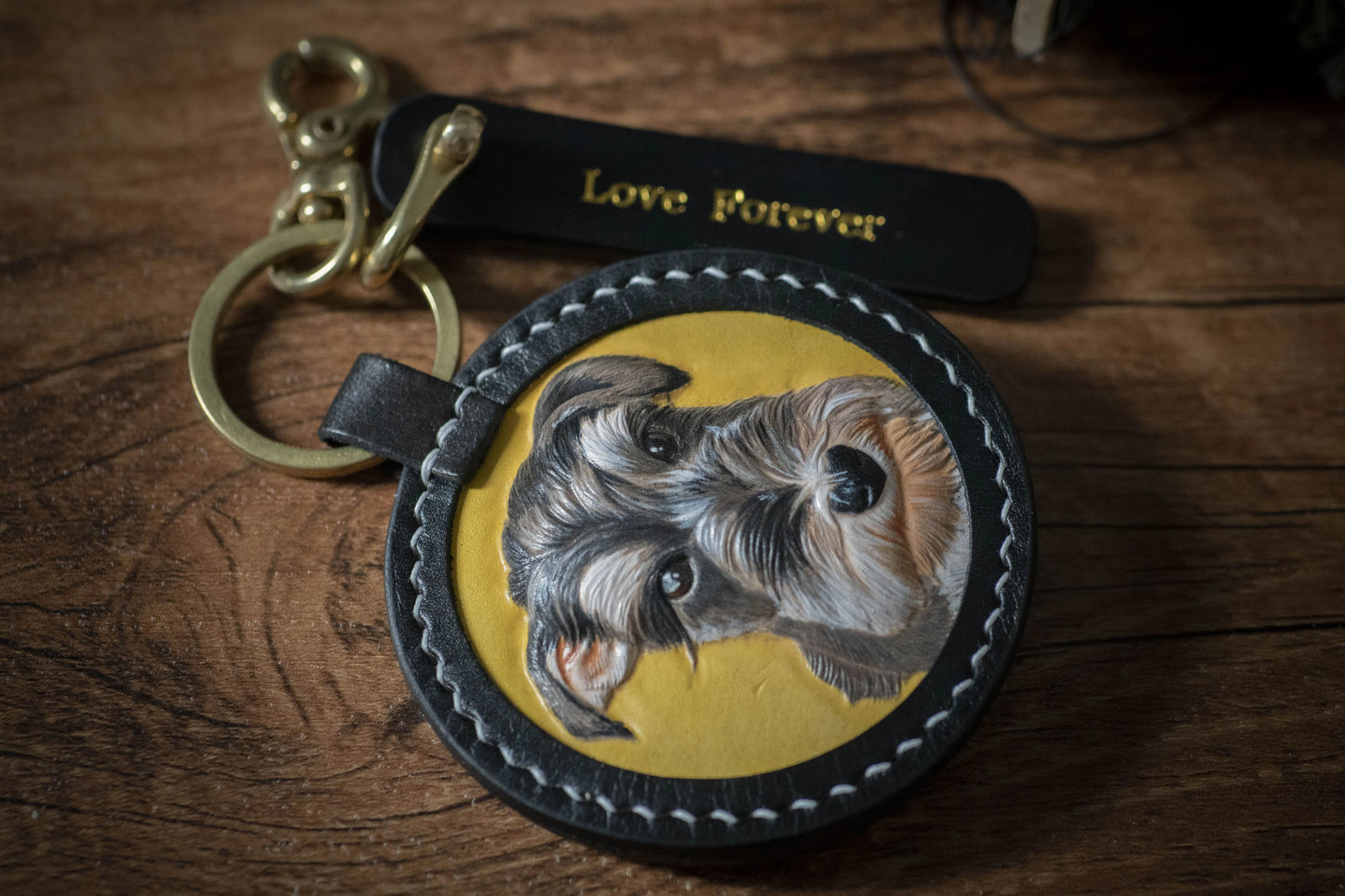 Leatherchild (Double sided)Handcrafted Italian Veg-Tanned Leather Pet Keychain - Gifts & Decorations 【1832】 (custom-made 28-35 days)