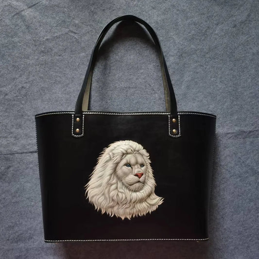 Leatherchild Handmade Hyper-Realistic Carved Leather Pet White Lion Shopping Bag (Deposit)Artist: Ms.Tao