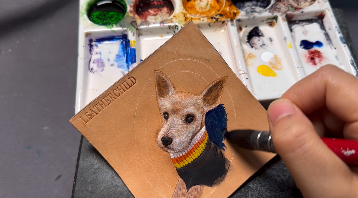 Leatherchild Handcrafted Italian Veg-Tanned Leather Pet Bag Charm & Keychain - Gifts & Decorations | Oil Painting Background (Custom-made 28-35 Days)