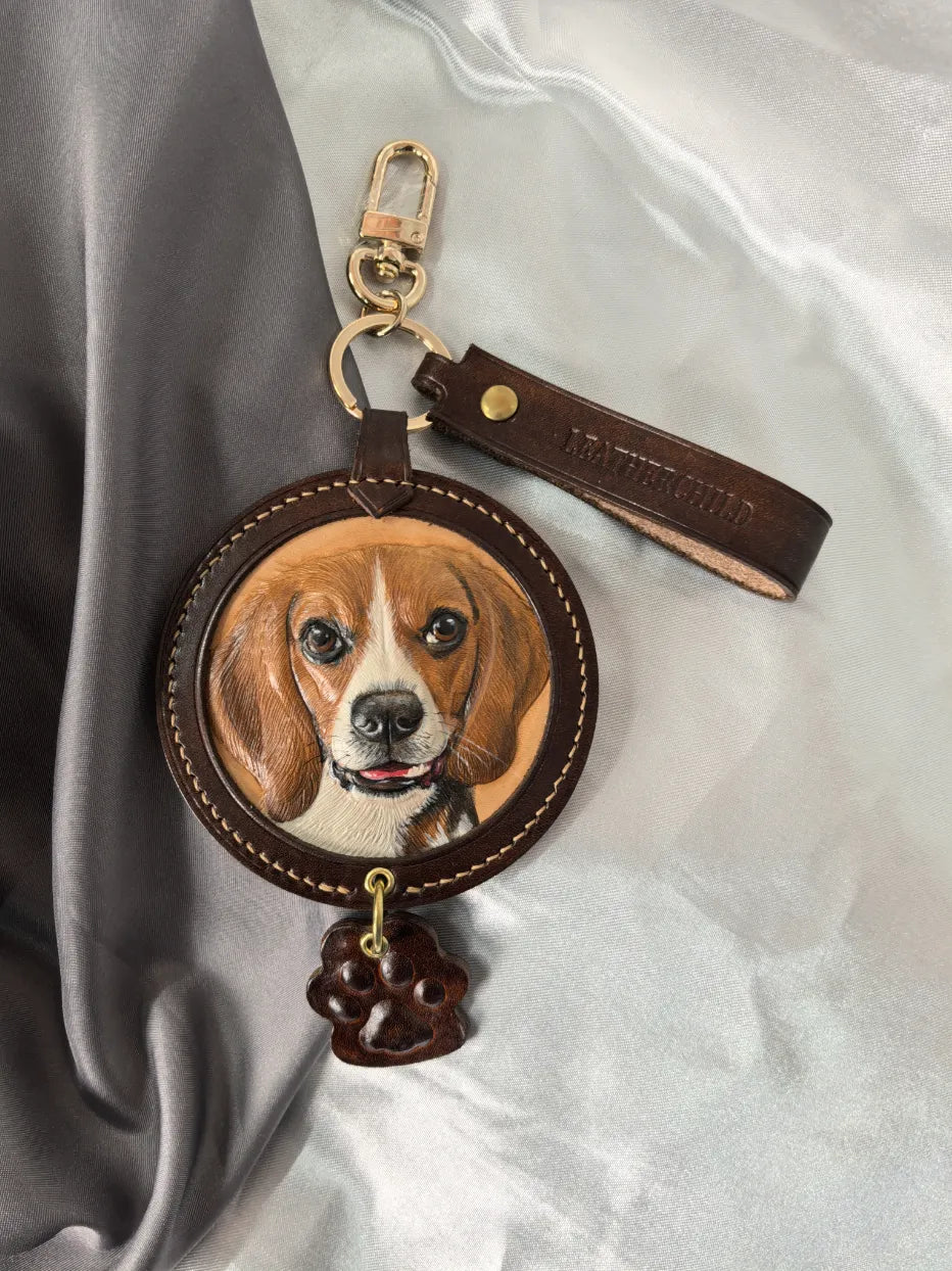 Leatherchild Handcrafted Italian Veg-Tanned Leather Pet Keychain - Gifts & Decorations【1833】 (custom-made 28-35 days)