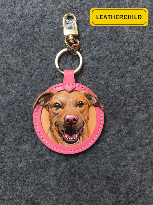 Leatherchild Handcrafted Italian Veg-Tanned Leather Pet Keychain - Gifts & Decorations【M1831】 (custom-made 20-35 days)