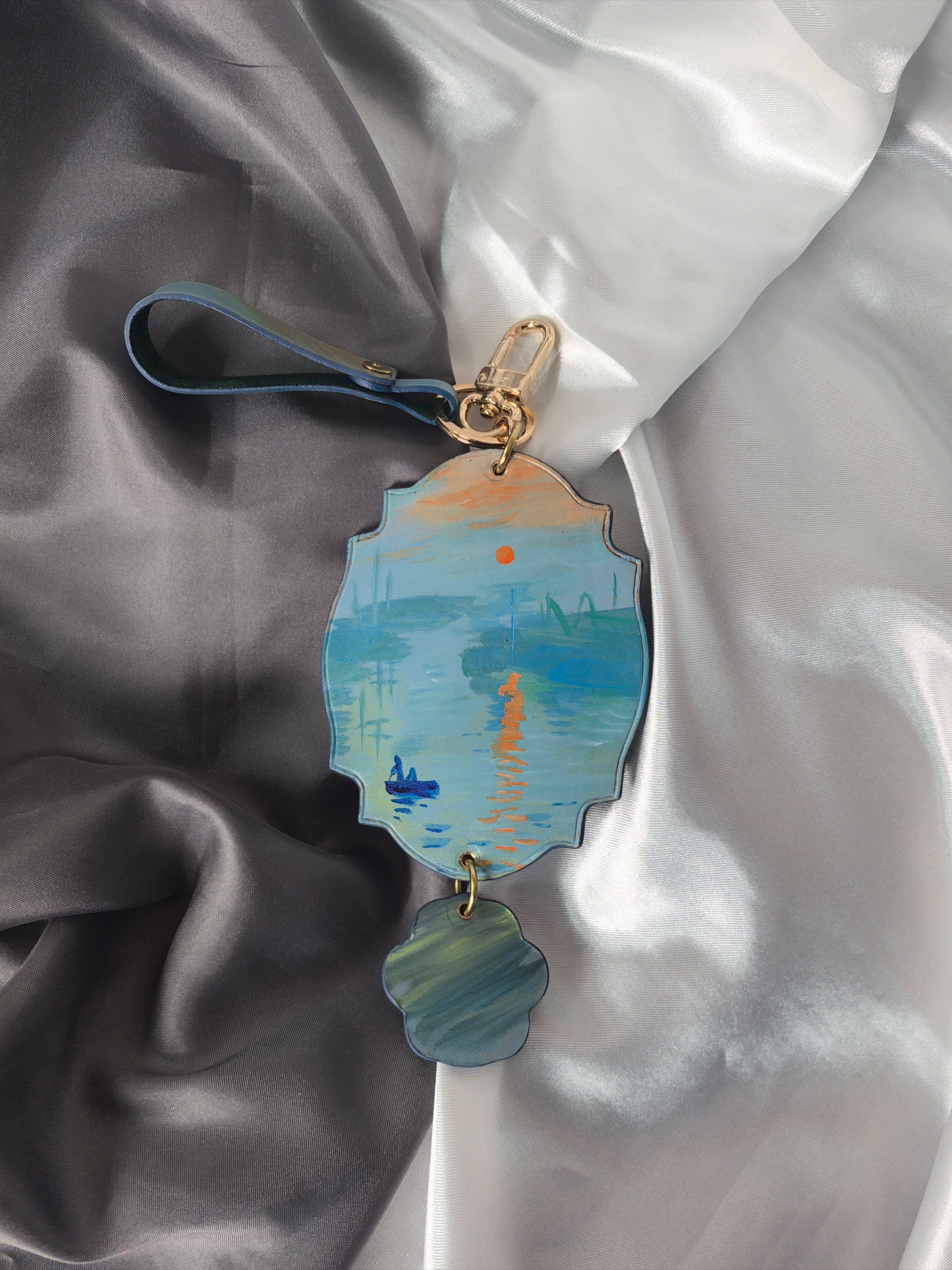 Leatherchild Handcrafted Italian Veg-Tanned Leather Pet Bag Charm & Keychain - Gifts & Decorations | Oil Painting Background (Custom-made 28-35 Days)