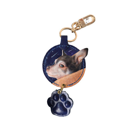 Leatherchild Handcrafted Italian Veg-Tanned Leather Pet Bag Charm & Keychain - Gifts & Decorations | Oil Painting Background (Custom-made 28-35 Days)