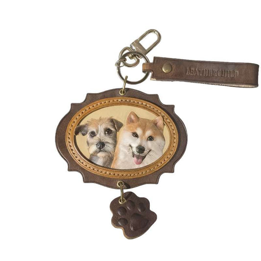 Leatherchild (Two Pets) Handmade Italian Tanned Leather Pet Keychain / Bag Charm / Luggage Tag - Gifts and Decorations [1839] (Customised 28-35 days)Artist: Mr Kang