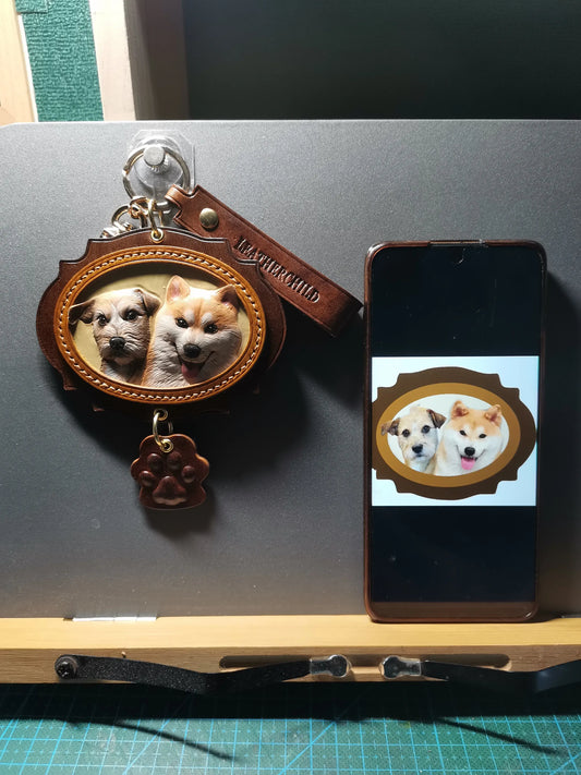 Leatherchild (Two Pets) Handmade Italian Tanned Leather Pet Keychain / Bag Charm / Luggage Tag - Gifts and Decorations [1839] (Customised 28-35 days)Artist: Mr Kang